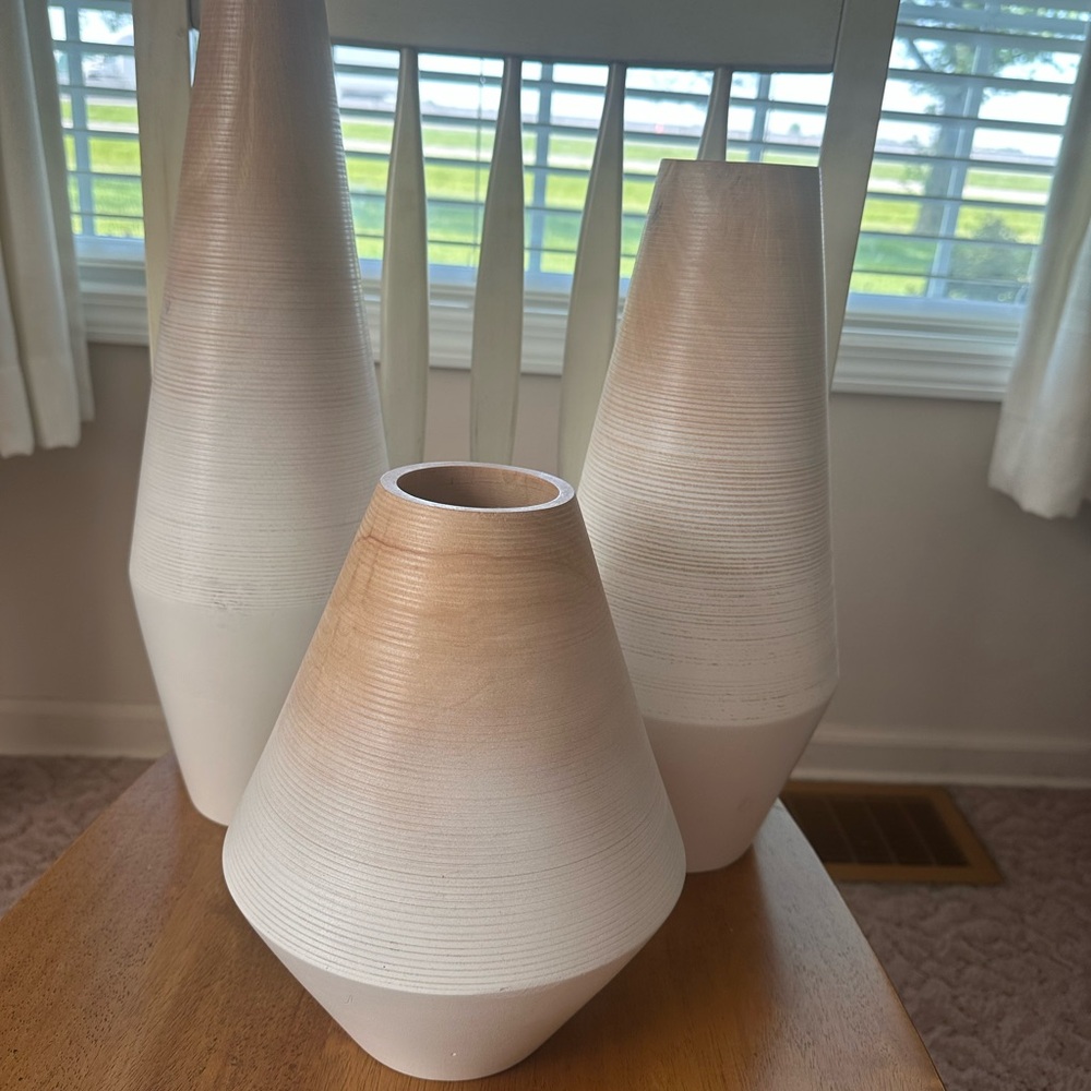 3 West Elm Ceramic Vase Set in Cream and Tan